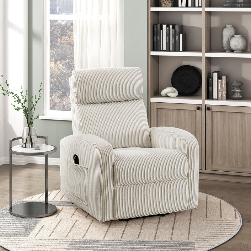 Contemporary Power Lift Chair Recliner 1Pc Plush Corduroy Upholstery Comfort Side Pocket Plywood Living Room Furniture, Beige