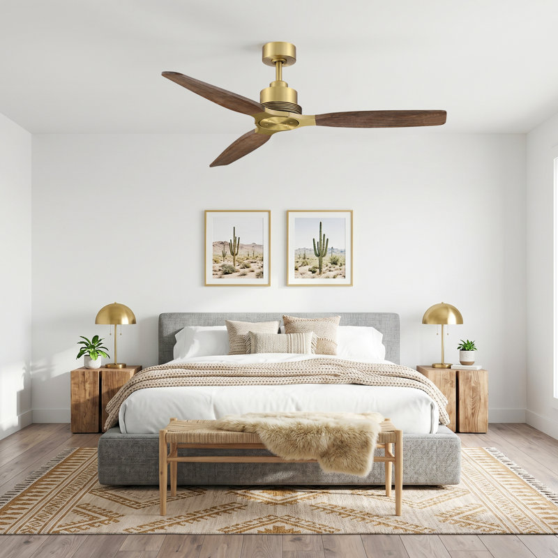 56" Solid Wood 3-Blade Ceiling Fan with Remote Control No Light Kit