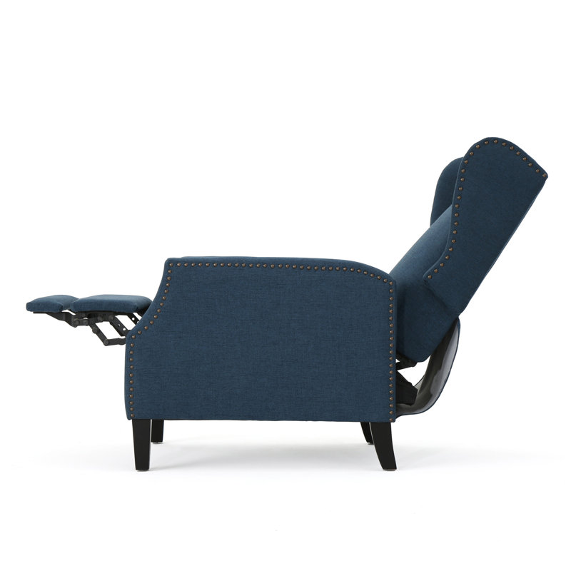 Comfortable Traditional Recliner With Studded Border For Home Decoration, Navy Blue