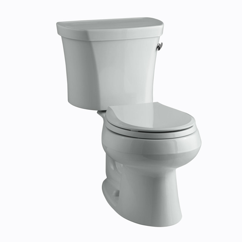 Toilette à deux pièces 1,28 gpf à technologie round flush de wellworth, levier de déclenchement à droite et verrous de couvercle de réservoir