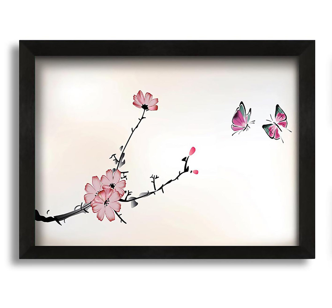 Gerahmtes Leinwandbild Chinese Cherry Blossom Butterflies