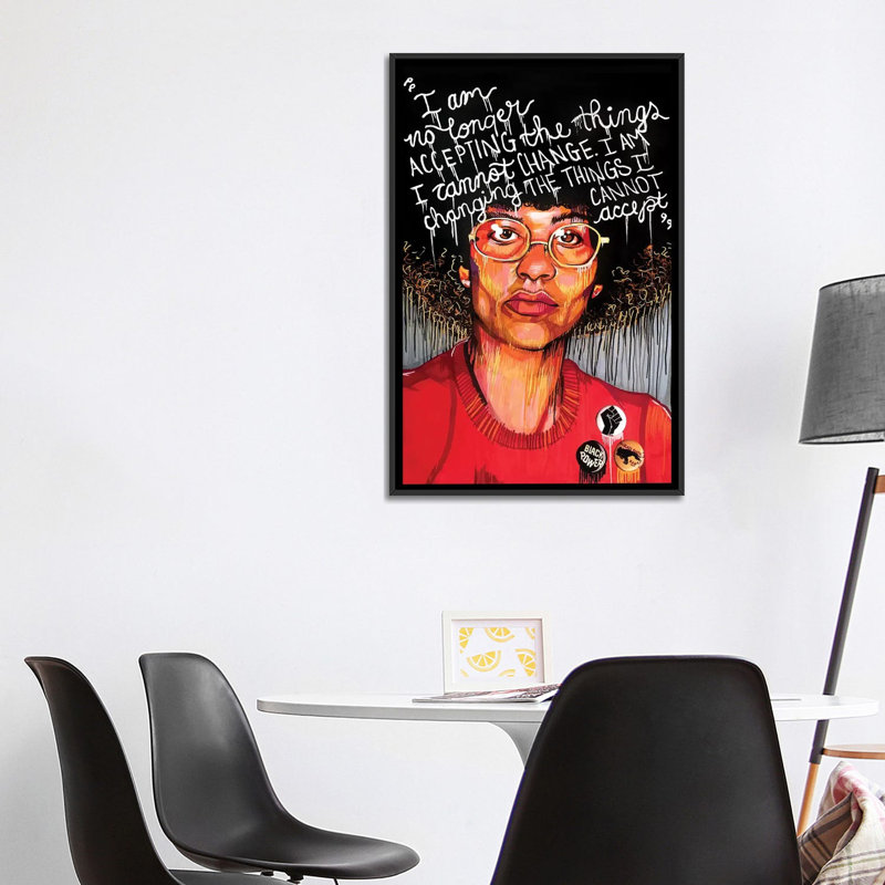 Angela Davis - impression d'art graphique, Pas de tapis, H 26 po x l 40 po x 1,5 po, Toile avec cadre noir
