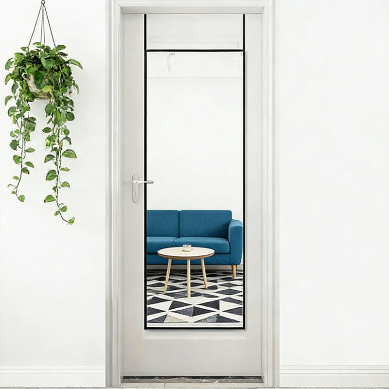 Heulyn Rectangle Metal Frame Over the Door Full Length Mirror, Black, 118cm x 28cm