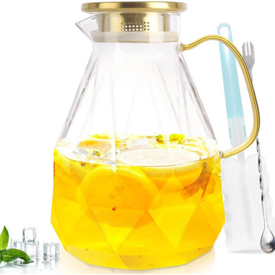 Glass Pitcher 3 Liter Water Carafe With Lid Iced Tea Pitcher For Fridge