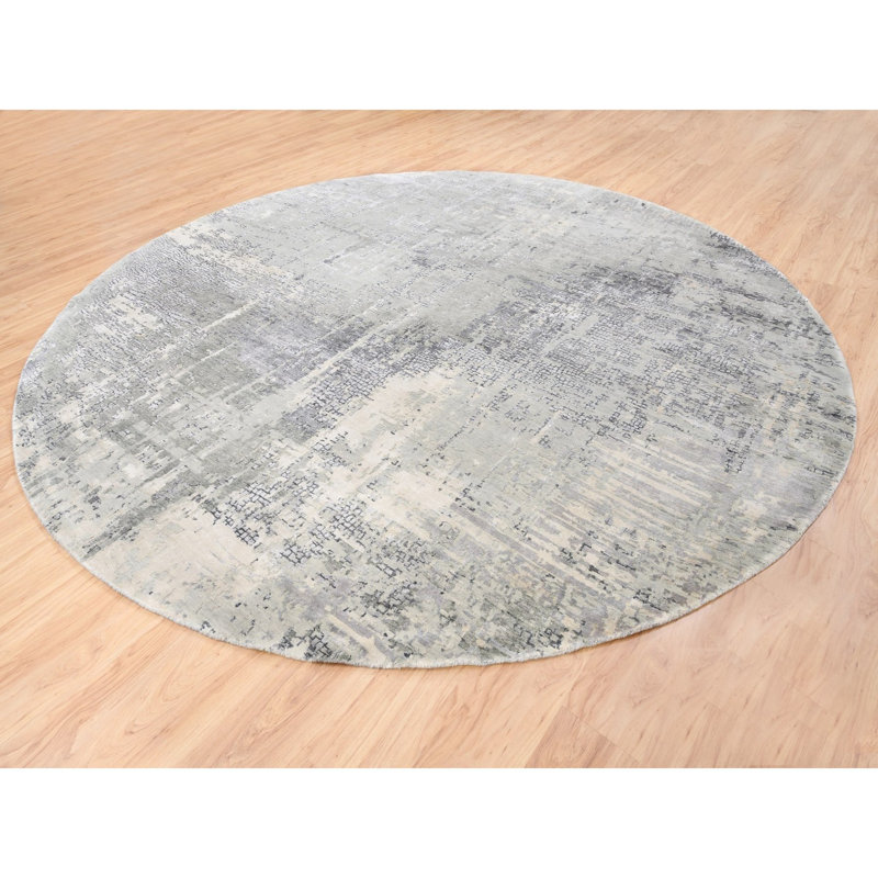 Tapis rond en soie et en laine noué à la main 11 pi 9 po x 11 pi 9 po BACA0AB8125143938611B312A93E68A5