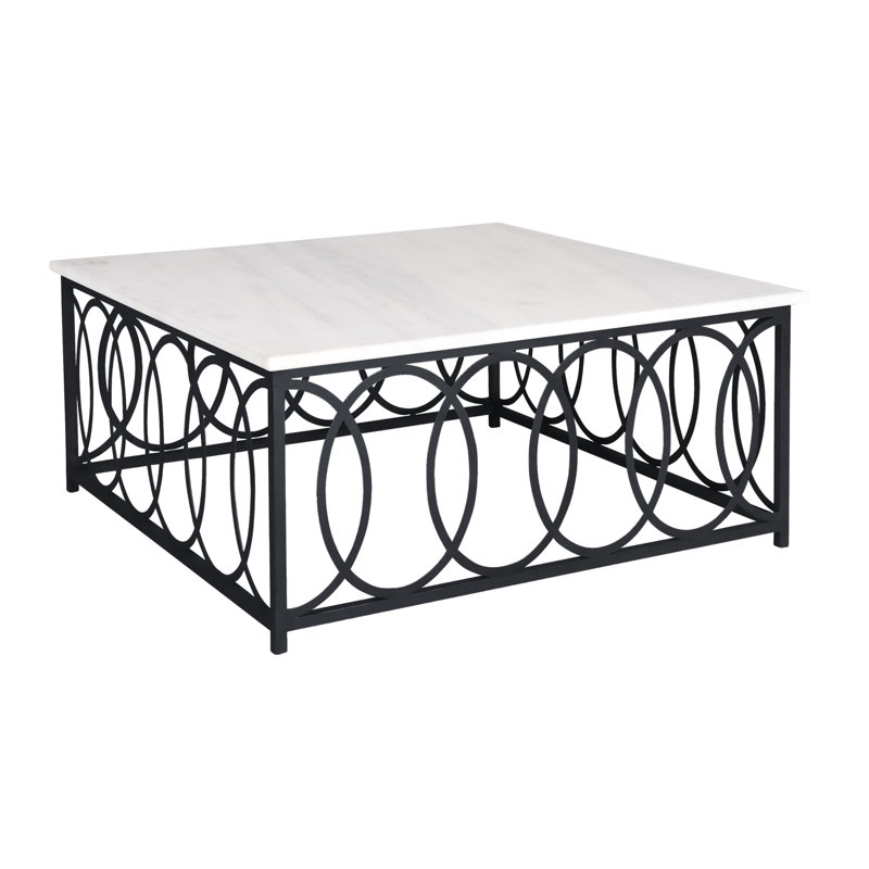 New Orleans Frame Coffee Table, 18.5" H x 40" L x 40" W, Carrera Marble/ Flat Black