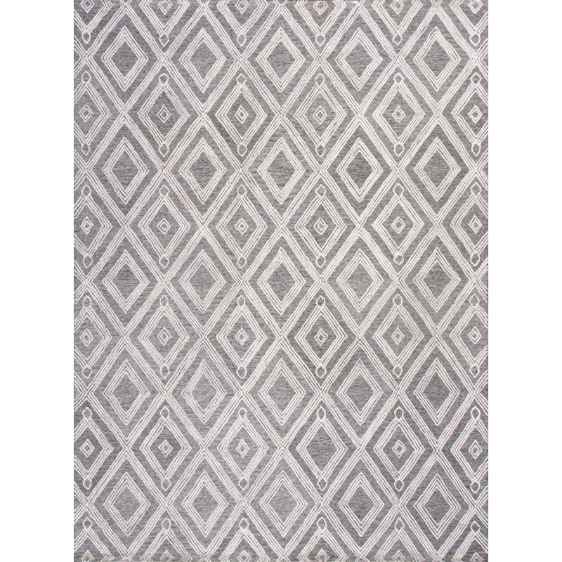 Modern Hand Tufted Geometric Area Rug in Silver / Ivory, Rectangle 7'9" x 9'9"