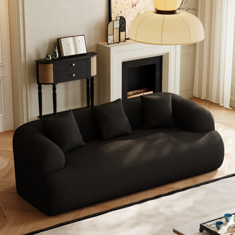 Boneless Modern Curved Sofa Compression Couch, Black, 27.5" H x 90.5" W x 41" D
