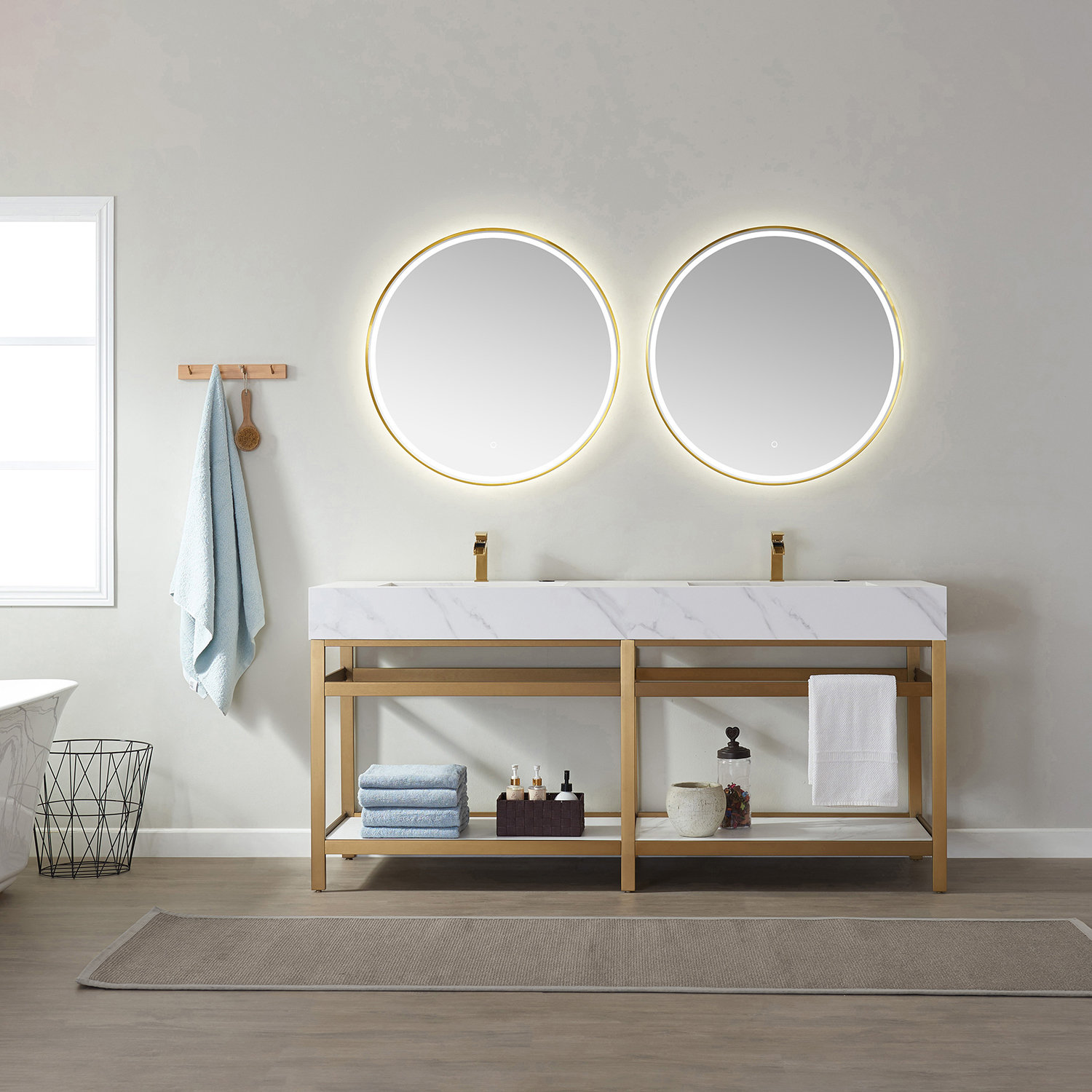 Bilbao 72'' Double Bathroom Vanity, Brushed Gold, VNOV2104
