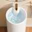 Lavabo de salle de bain autoportant circulaire sur pied 16 po x 16 po, lavabo de salle de bain piédestal en céramique blanche avec trop-plein et lavabos piédestal en céramique moderne pré-percés