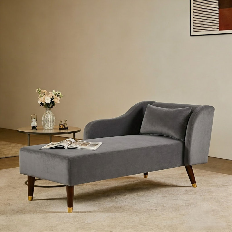 Chaise longue rembourrée en velours Barbanell, Gris
