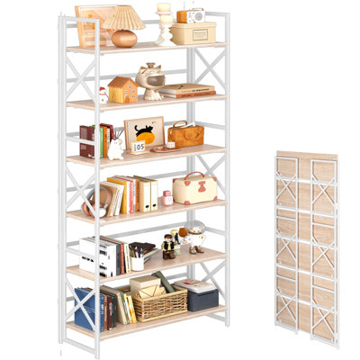 Bibliothèque pliante sans assemblage, 6 niveaux, style rétro, indispensable pour le bureau