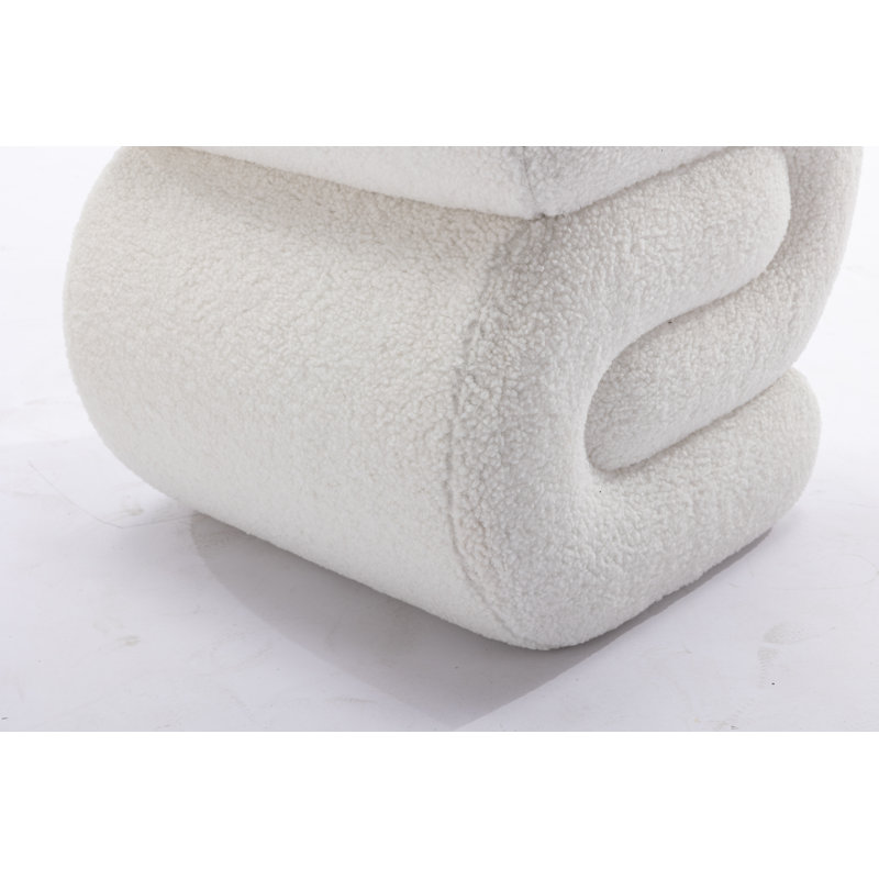 Jaszlyn S-shape Ottoman, Makeup Stool Footstool, Ivory Wool