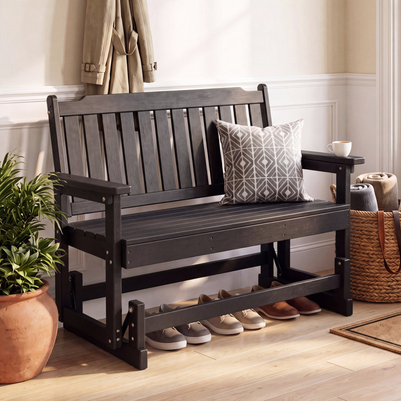 Banc d'extérieur, banc de véranda résistant aux intempéries avec capacité de 560 lb, Noir
