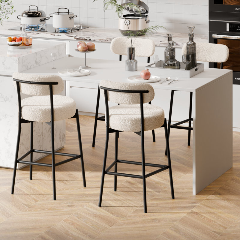 Tabouret de bar rembourré à hauteur de comptoir, Blanc