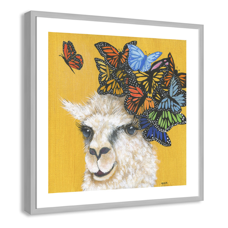 Art sur toile llama, H 27,5 po x l 27,5 po x P 1,18 po, Cadre argenté
