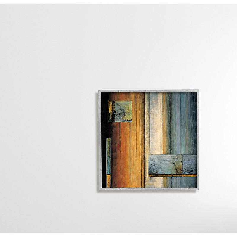 Layered Shapes Orange White Blue - impression, H 17 po x l 17 po, Cadre blanc