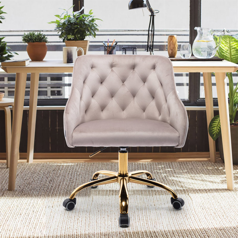 Chaise de bureau pivotante à hauteur réglable moderne pour bureau à domicile, Gris, Doré