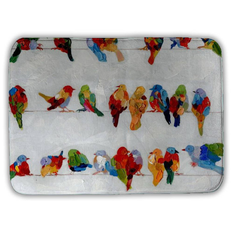A lot of colorful birds on a wire Bath Mat with Non-Slip Backing - Quick Dry Memory Foam Bathroom Rug - Absorbent - Modern Plush Spa-Style - Machine Washable