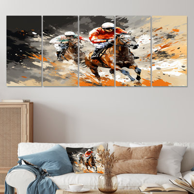 «Brown Horse Racing Frenzy» - ensemble de décorations murales 5 pièces