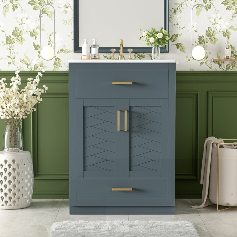 Meuble-lavabo 24 po avec lavabo en céramique intégré, Bleu