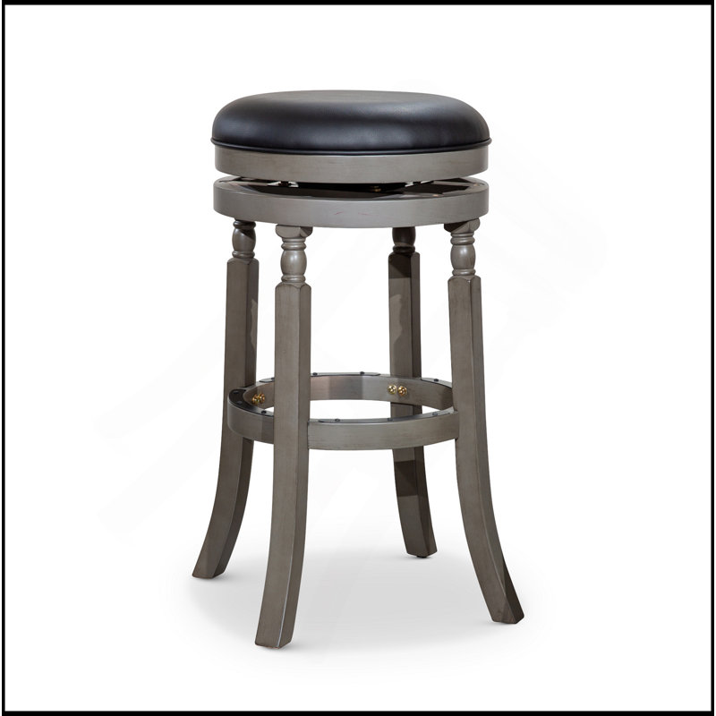 Tabouret 30 ", siège en cuir vieilli, Gris, Gris