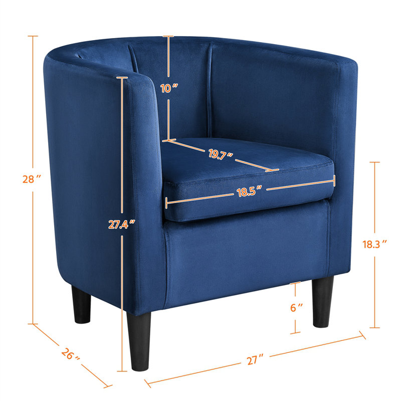 Barrel-Shaped Upholstered Velvet Chair, Blue Velvet
