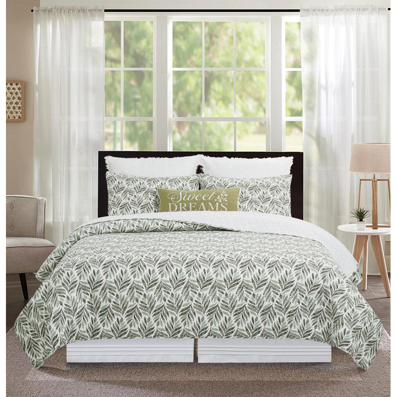 Blair Green 100% Cotton Reversible 3 Piece Quilt Set, Queen Quilt + 2 Standard Shams