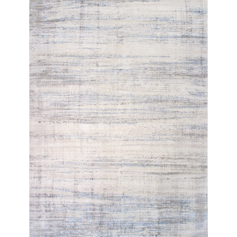 Tapis argent / gris abstrait fait à la main tissé à la main, Rectangle 5 pi x 8 pi