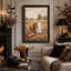 Toile d'Halloween Highland Cow and White Ghost in Pumpkin Patch-165182416