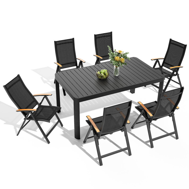 Ensemble repas 6 personnes L 63,78 po x l 27,56 po avec table rectangulaire extensible et fauteuils inclinables