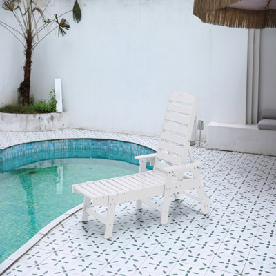 Chaise longue d'extérieur avec texture en bois, chaise longue surdimensionnée à 5 positions, PEHD, avec roulettes et porte-gobelet