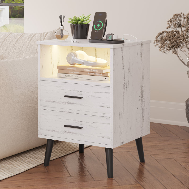 Boersma 45cm W Manufactured Wood Bedside Table, White/Brown