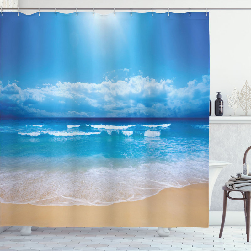 Rideau de douche en mer et crochets en ciel Beaty, L 69 po x L 75 po
