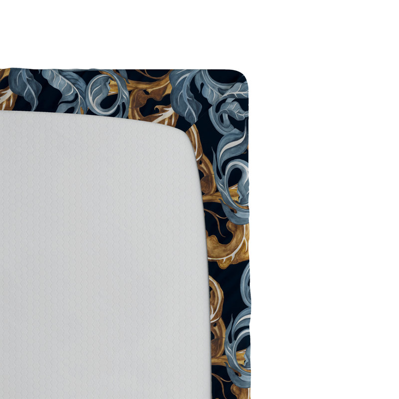 Ambesonne Nature Fitted Sheet Leaves Botanical Style Art, Twin Fitted Sheet, Amber Blue/Gray/Dark Blue Floral