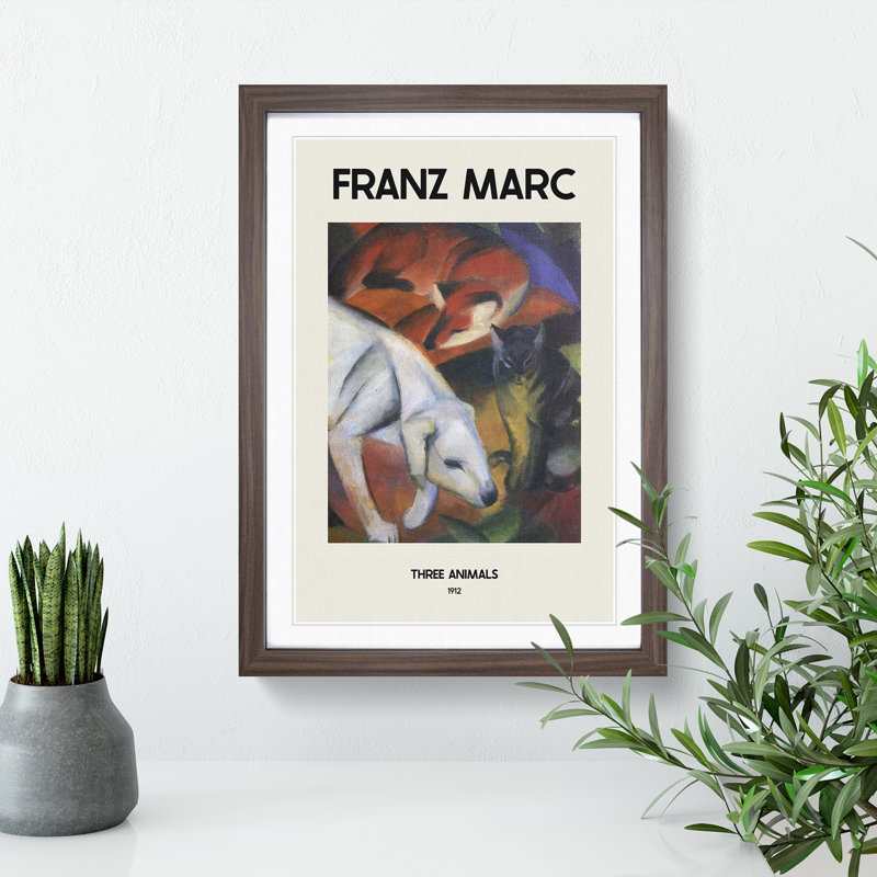 A Dog Cat and Fox by Franz Marc - Picture Frame Painting, Walnut Framed, 48cm H x 36cm W x 2cm D