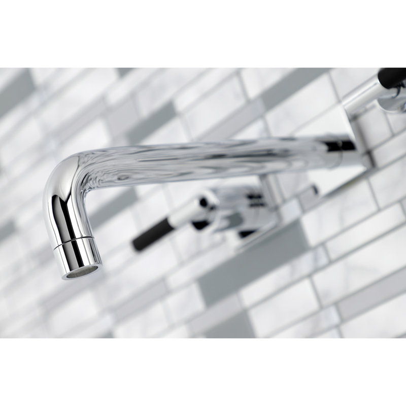 Kingston Brass Manhattan Two-Handle 3-Hole Wall Mount Roman Tub Faucet, Polished Chrome, Lever Wrap