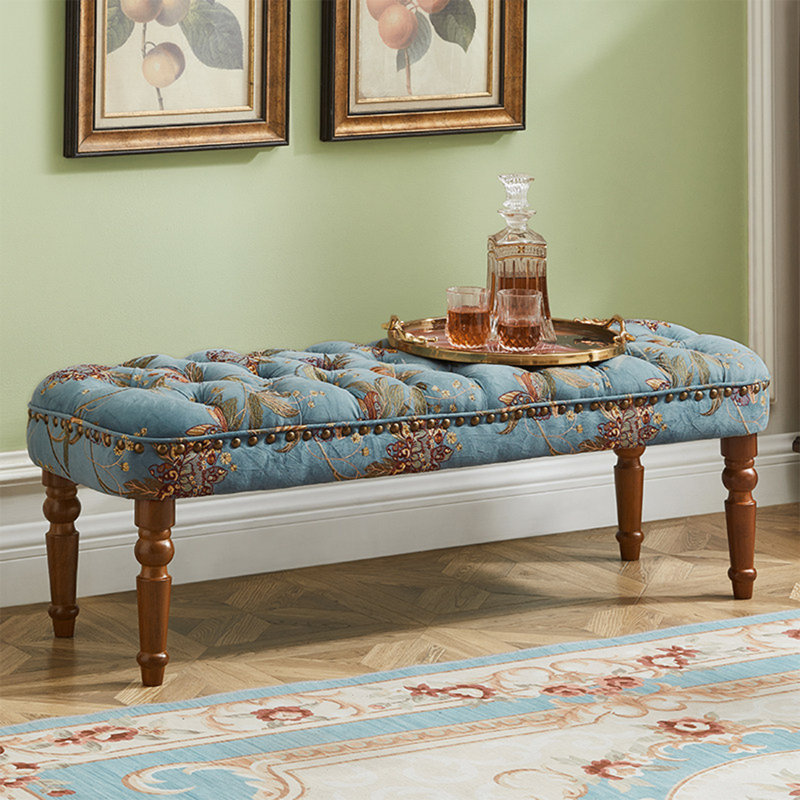 Banc à langer 47,24 po en bois d'hévéa bleu et brun pour un usage domestique, H 15,75 po x l 47,24 po x P 17,72 po