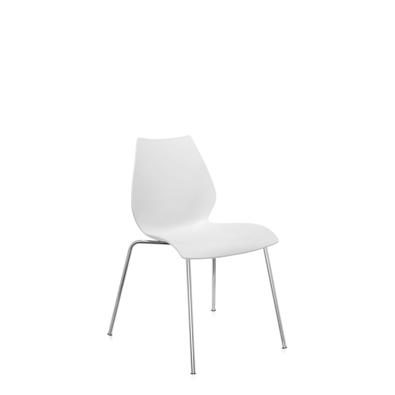 Maui Stackable Plastic Seat Waiting Room Chair, Zinc White, Chrome Steel