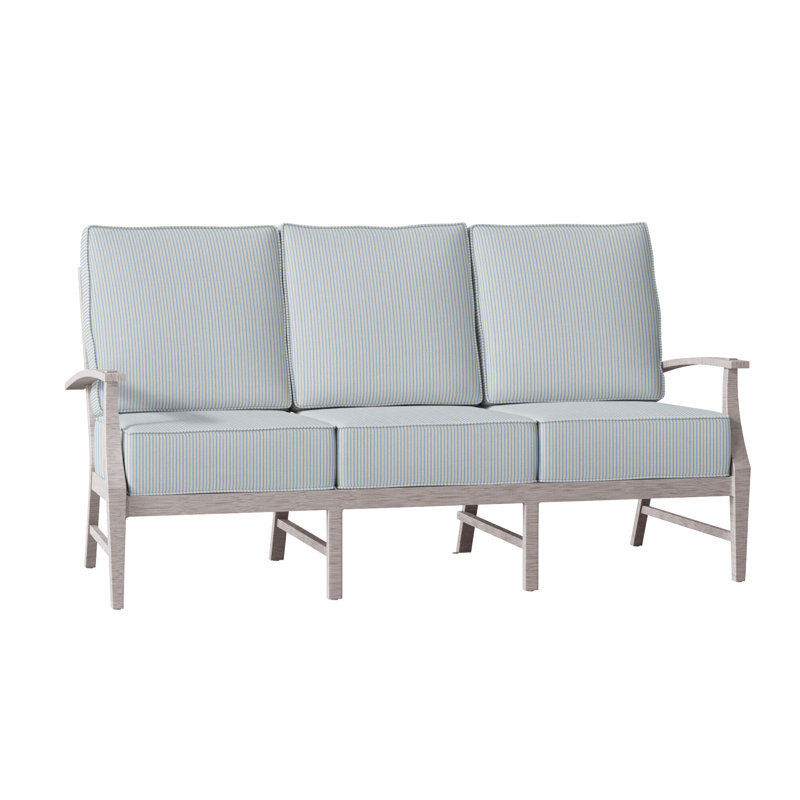 Croquet 76" Wide Outdoor Patio Sofa with Cushions, Welt, Herringbone Sand, Oyster 