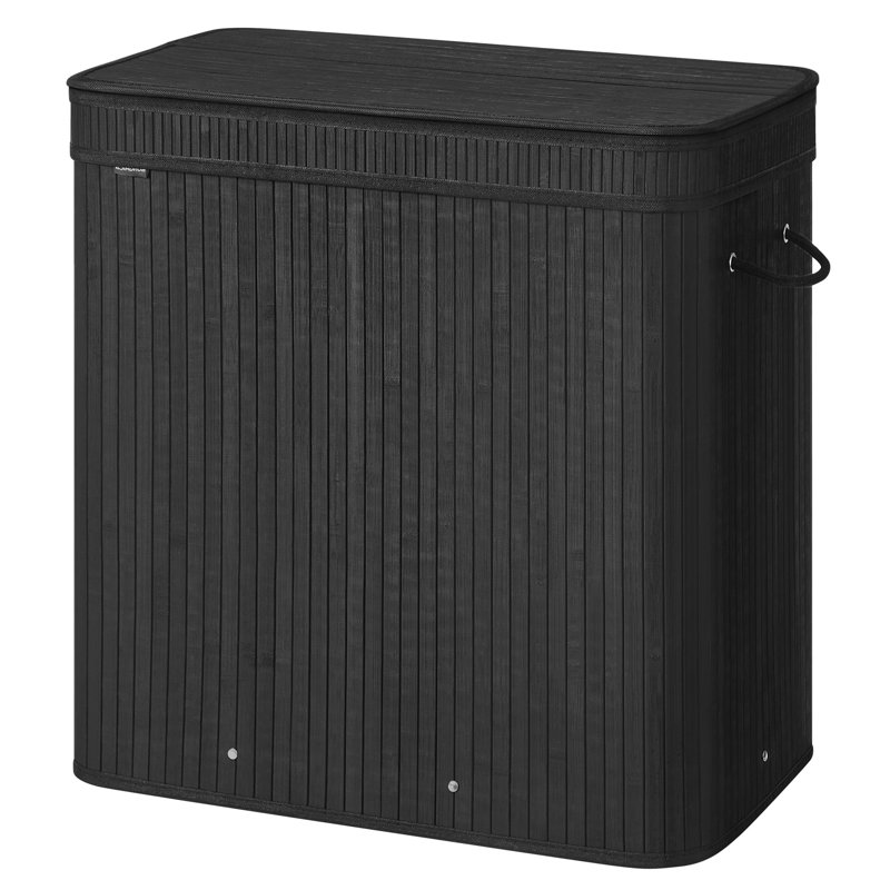 Bamboo Laundry Basket, 24" H x 24.6" W x 16.3" D, Black