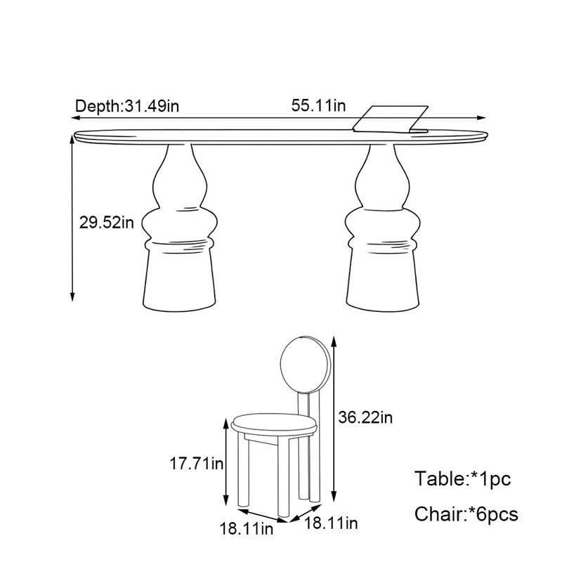 Ensemble de table de salle à manger en bois de frêne, H 29,52 po x L 55,11 po x l 31,49 po