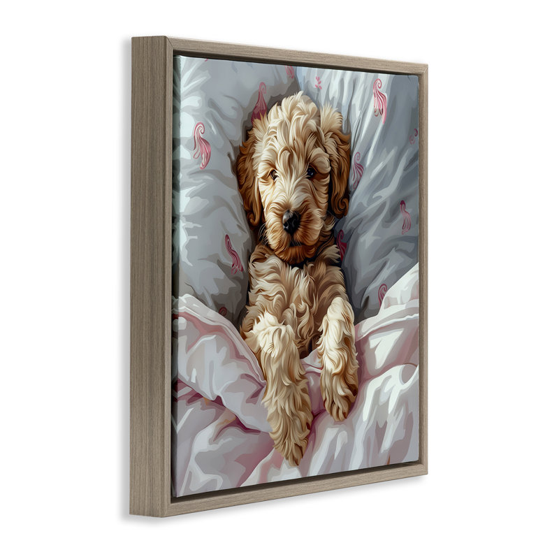  Art mural sur toile «Nap Time Cuddling Labradoodle» par Jim Baldwin, H 25 po x l 25 po, Cadre flottant orme Montalcino