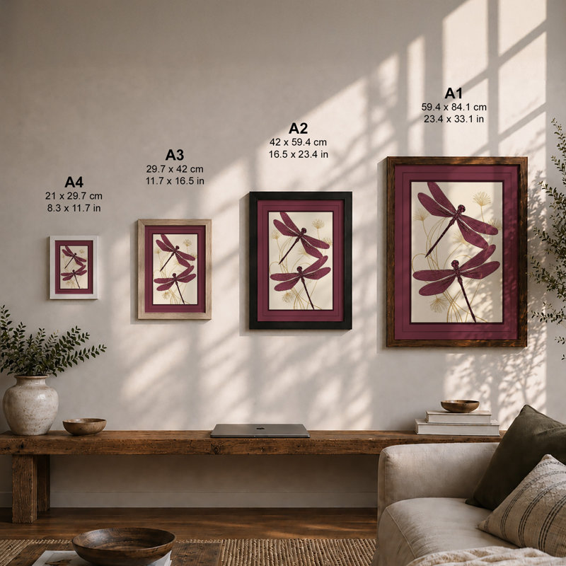 Dragonflies in Motion Botanical - Framed Print, A1 - 84.1 x 59.4 cm, Black