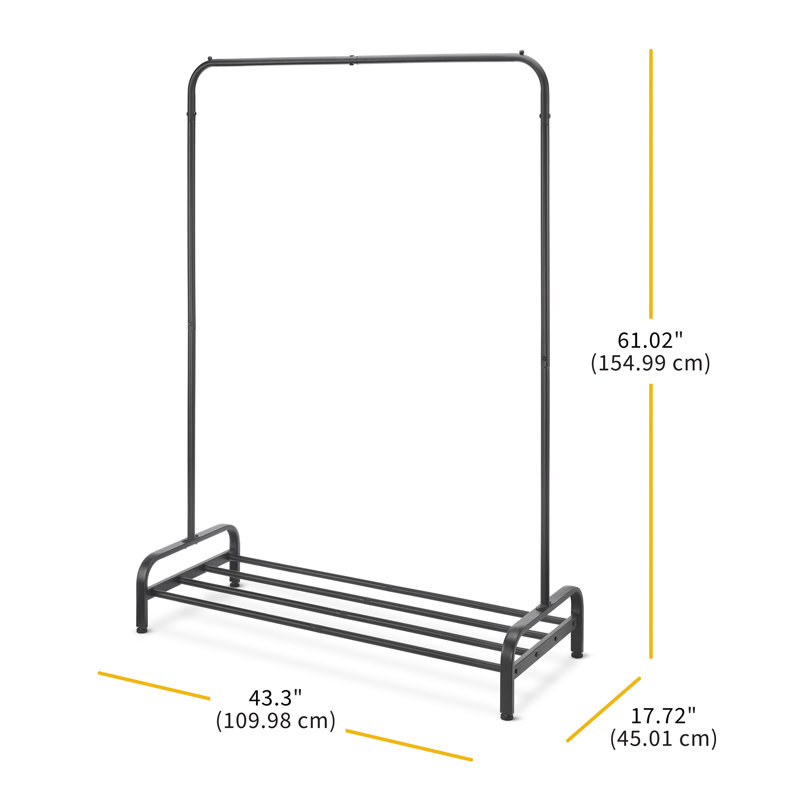 Whitmor Black Steel Garment Rack with Shelf and Anti-Slip Stoppers