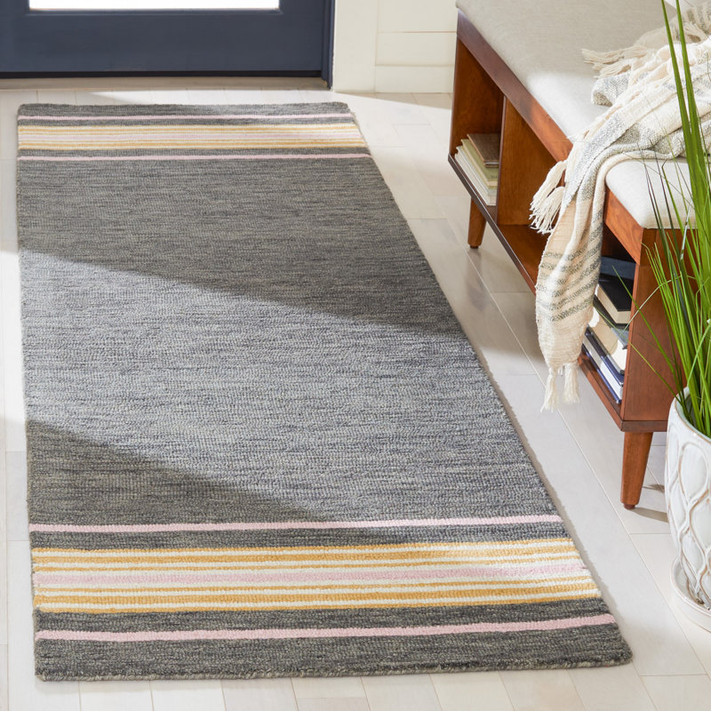 Tapis en laine et coton touffeté à la main Hanke, Tapis de couloir 2 pi 3 po x 8 pi
