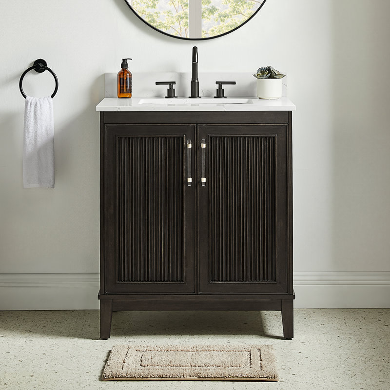 Sianni 30" Single Bathroom Vanity with Quartz Top, Washed Oak