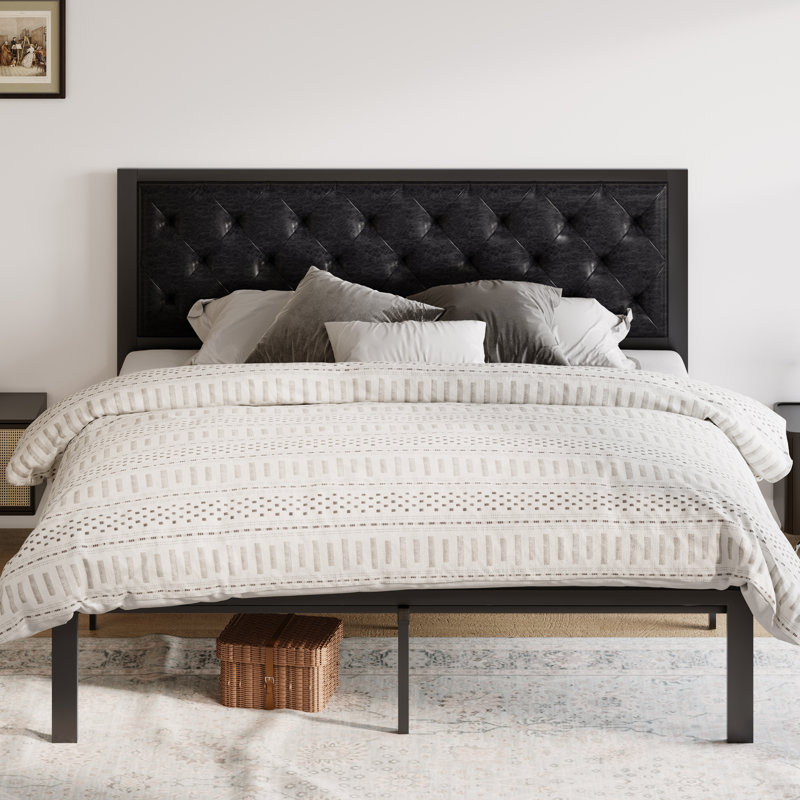 Katri Upholstered Metal Platform Bed, Black, King