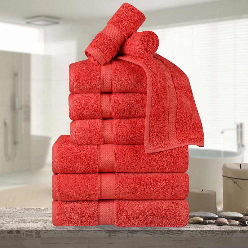 Scotia Egyptian Cotton Bath Towel Set, Coral, 9Pc Towel Set  (3Bath, 3Hand, 3Face)
