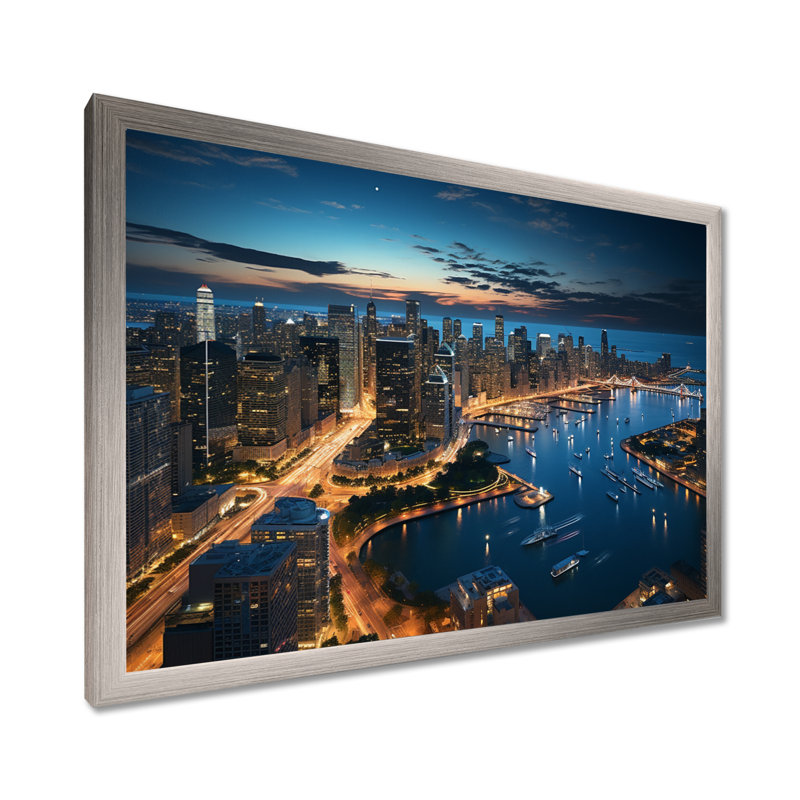 «Chicago Beautiful Cityscape I - Chicago», reproduction sur toile encadrée, H 34 po x l 44 po x P 1,5 po, Cadre photo argenté